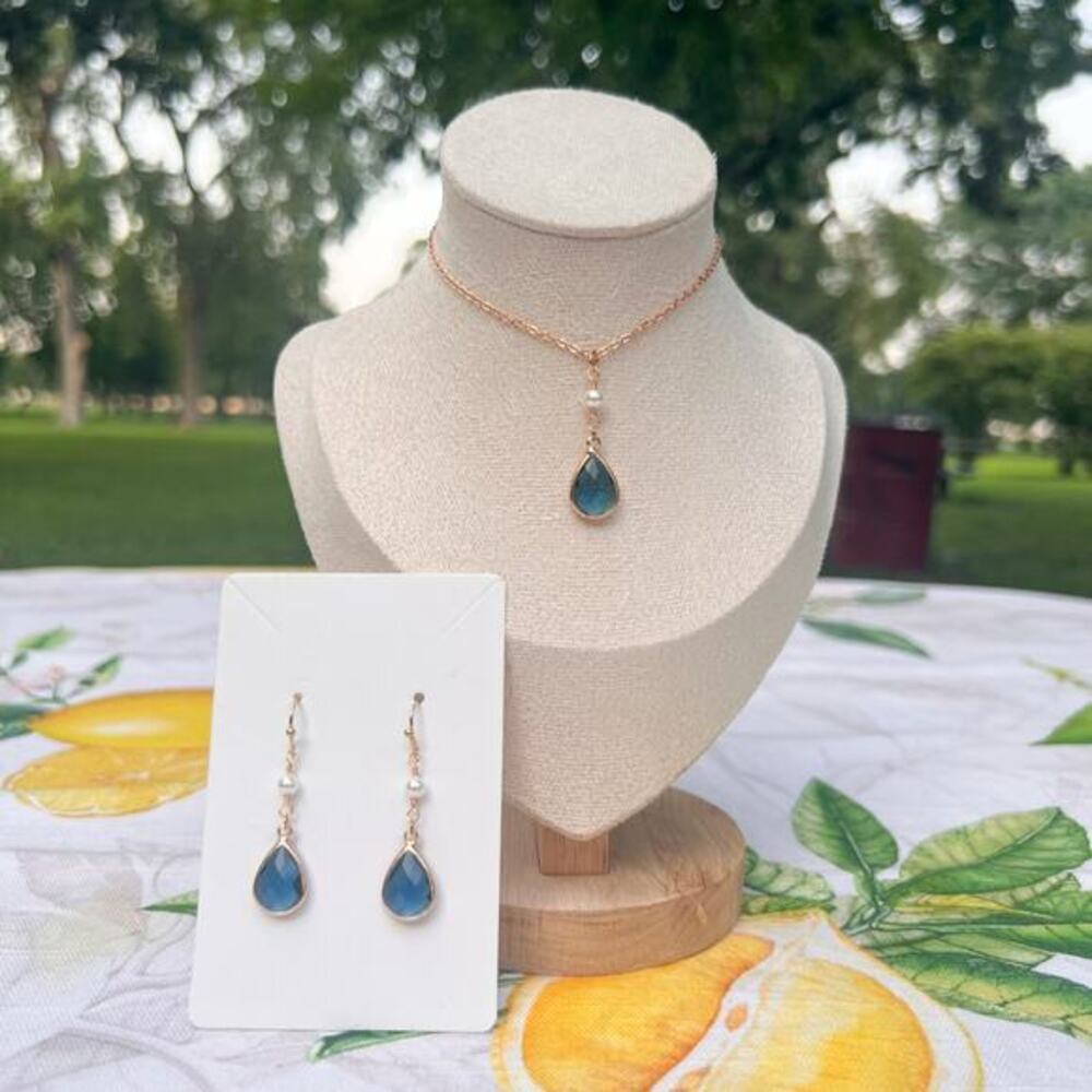 Sapphire London Blue Topaz Jumbo Crystal Glass Pearl Victorian Romantic Set